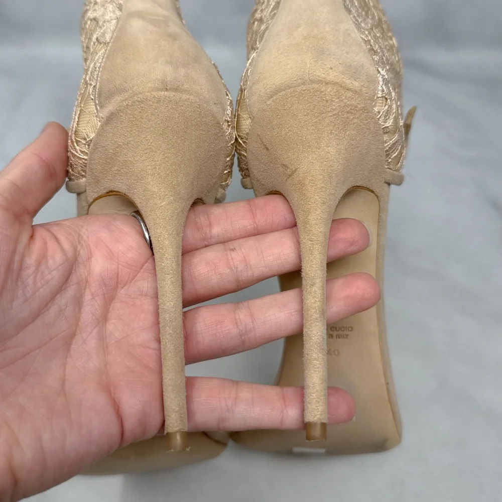 Giuseppe Zanotti Mistico Lace Cuff Buckle Suede Open Toe Stiletto Sandal Heel 40